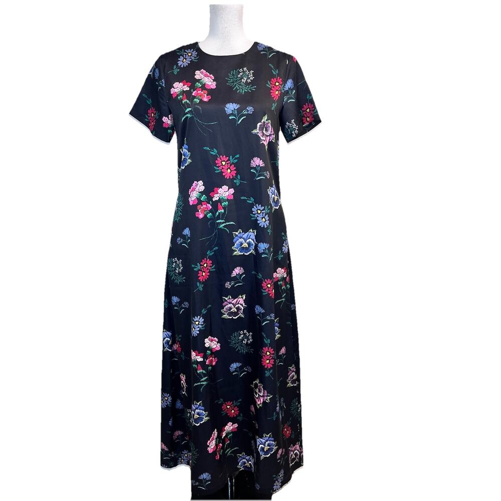 Hyacinth House Tuckernuck Dress size Small Long Black Pink Blue Floral Peasant